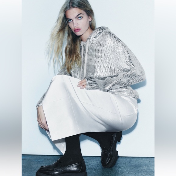 ZARA FOIL HOODED KNIT SWEATSHIRT - Picture 2 of 4